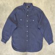 画像1: 90'S RALPH LAUREN チンスト＆マチ付き リネンシャツ ダークブルー (VINTAGE)