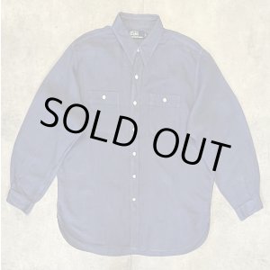 画像: 90'S RALPH LAUREN チンスト＆マチ付き リネンシャツ ダークブルー (VINTAGE)