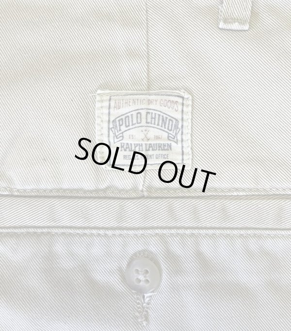 画像6: 90'S RALPH LAUREN "ボックスロゴ" ツープリーツ チノショーツ ベージュ TALONジップ USA製 (VINTAGE)