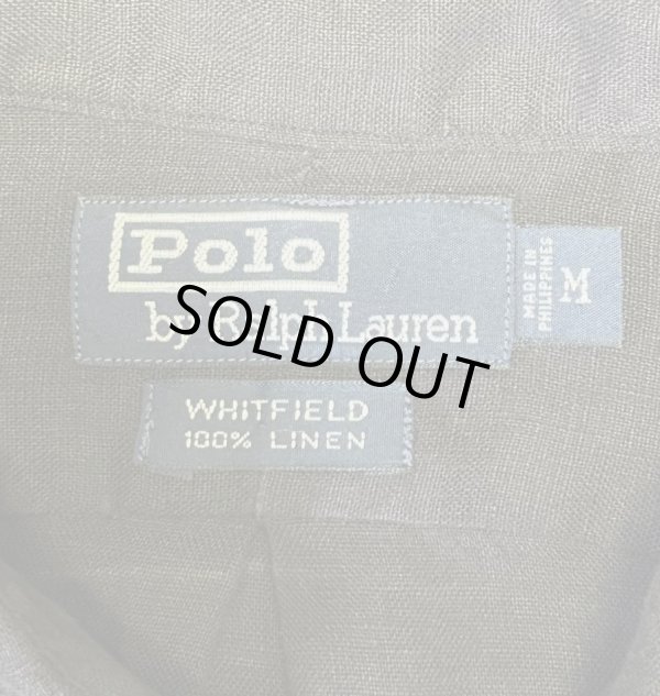 画像2: 90'S RALPH LAUREN "WHITFIELD" ロゴ無し フラップポケット リネンシャツ ブラック (MINT CONDITION)