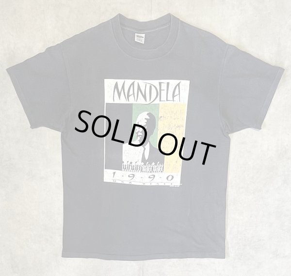 画像1: 90'S NELSON MANDELA シングルステッチ 半袖 Tシャツ ブラック USA製 (VINTAGE)