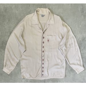 画像: 60'S GAUCHO ORIGINAL 三角タグ レーヨン 長袖 オープンカラーシャツ ベージュ (VINTAGE)