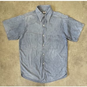 画像: 60'S UNKNOWN コットン100% 半袖 耳付きシャンブレーシャツ ブルー (VINTAGE)