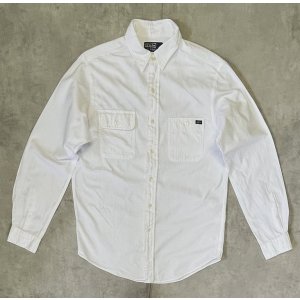 画像: 90'S RALPH LAUREN 片側フラップ付きポケット 猫目ボタン ワークシャツ ホワイト (VINTAGE)