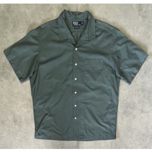 画像: 90'S RALPH LAUREN "CALDWELL" コットン 裾ロゴ 半袖 オープンカラーシャツ カーキ (VINTAGE)