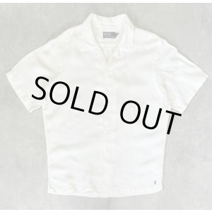 画像: 90'S RALPH LAUREN シルク/リネン 裾ロゴ 半袖 オープンカラーシャツ オフホワイト (VINTAGE)