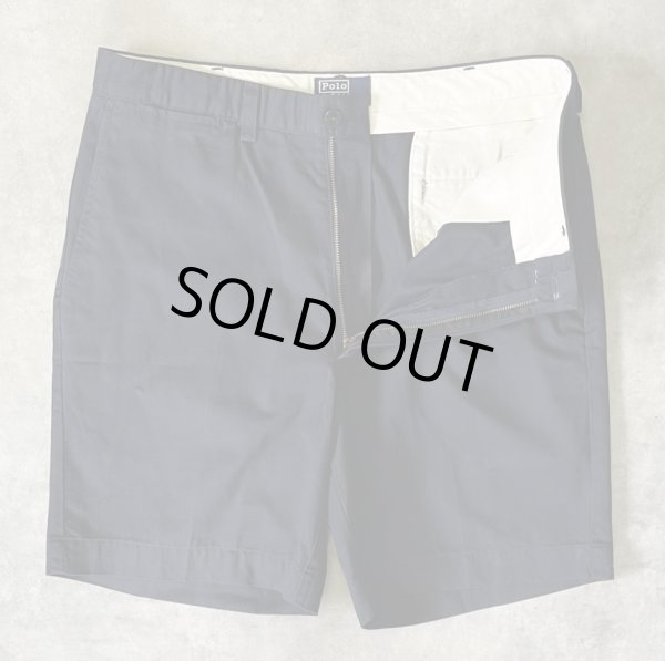画像4: 90'S RALPH LAUREN "クレストロゴ" ノープリーツ チノショーツ ネイビー USA製 (DEADSTOCK)