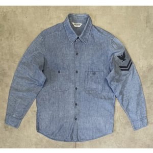 画像: 60'S アメリカ軍 US NAVY "DUBBLEWARE製" コットン100% ステンシル入り 耳付き シャンブレーシャツ ブルー USA製 (VINTAGE)