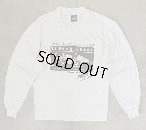 画像1: 90'S FIRST UNION シングルステッチ 両面プリント 長袖 Tシャツ ホワイト USA製 (VINTAGE)