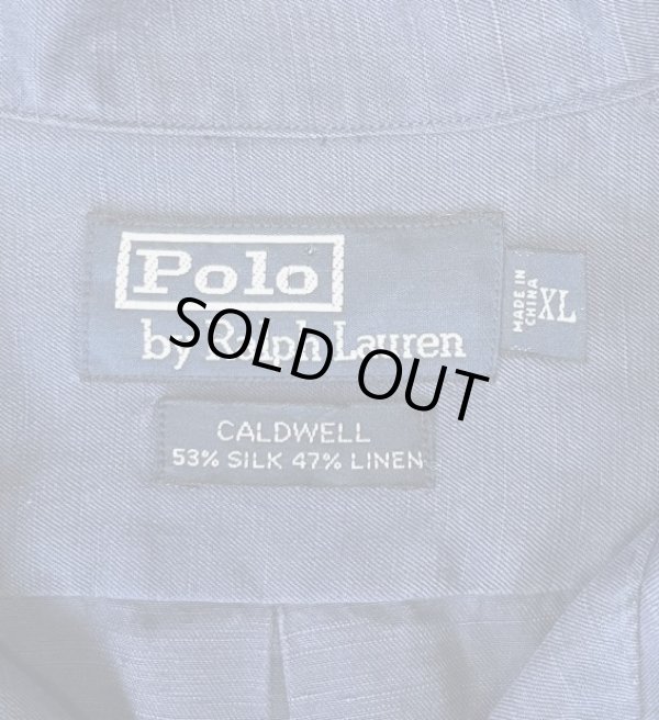 画像2: 90'S RALPH LAUREN "CALDWELL" シルク/リネン 裾ロゴ 半袖 オープンカラーシャツ ネイビー (VINTAGE)