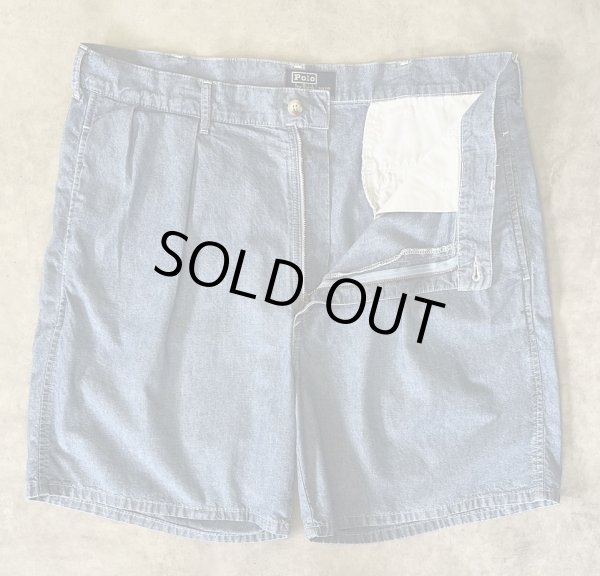 画像3: 90'S RALPH LAUREN ツープリーツ シャンブレーショーツ ブルー USA製 (VINTAGE)