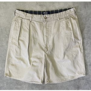 画像: 90'S RALPH LAUREN "クレストロゴ" ツープリーツ チノショーツ ベージュ USA製 (VINTAGE)