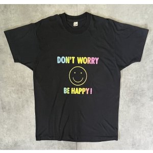 画像: 80'S DON'T WORRY BE HAPPY! シングルステッチ 発泡プリント 半袖 Tシャツ ブラック USA製 (VINTAGE)