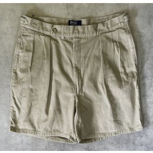 画像: 90'S RALPH LAUREN "クレストロゴ" ツープリーツ チノショーツ ベージュ USA製 (VINTAGE)