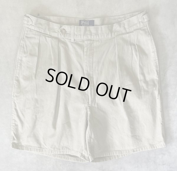 画像1: 90'S RALPH LAUREN "クレストロゴ" ツープリーツ チノショーツ ベージュ USA製 (VINTAGE)