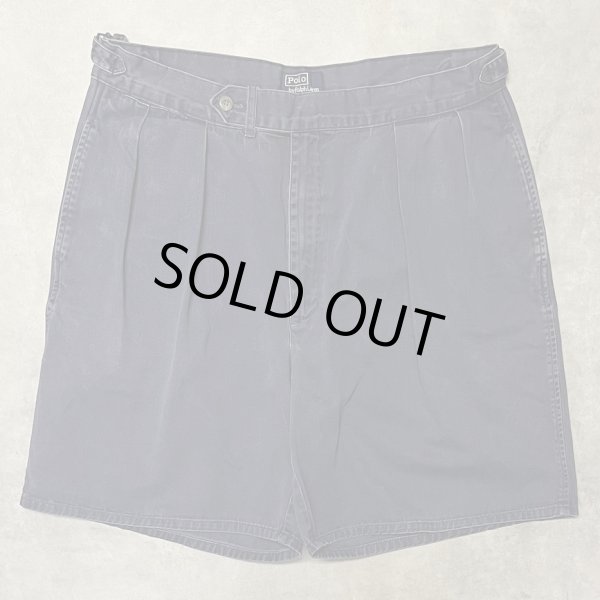 画像1: 90'S RALPH LAUREN "クレストロゴ" ツープリーツ チノショーツ ネイビー USA製 (VINTAGE)