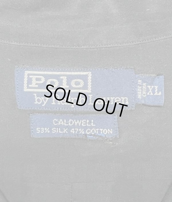 画像2: 90'S RALPH LAUREN "CALDWELL" シルク/コットン ロゴ無し 半袖 オープンカラーシャツ ブラック (VINTAGE)