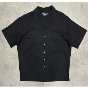 画像: 90'S RALPH LAUREN "CALDWELL" シルク/コットン ロゴ無し 半袖 オープンカラーシャツ ブラック (VINTAGE)