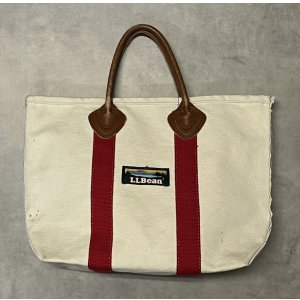 画像: 80'S LL Bean 単色タグ レザーハンドル キャンバス トートバッグ レッド/オフホワイト USA製 (VINTAGE)