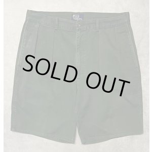 画像: 90'S RALPH LAUREN "ボックスロゴ" ツープリーツ チノショーツ ダークグリーン TALONジップ USA製 (VINTAGE)