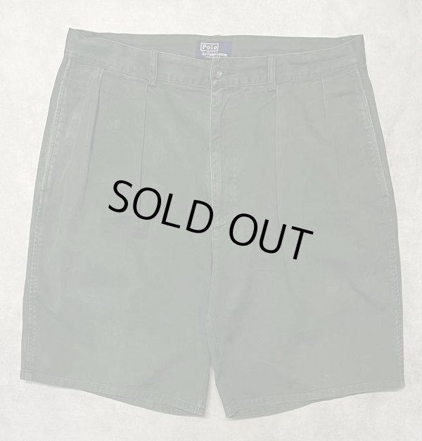 画像1: 90'S RALPH LAUREN "ボックスロゴ" ツープリーツ チノショーツ ダークグリーン TALONジップ USA製 (VINTAGE)
