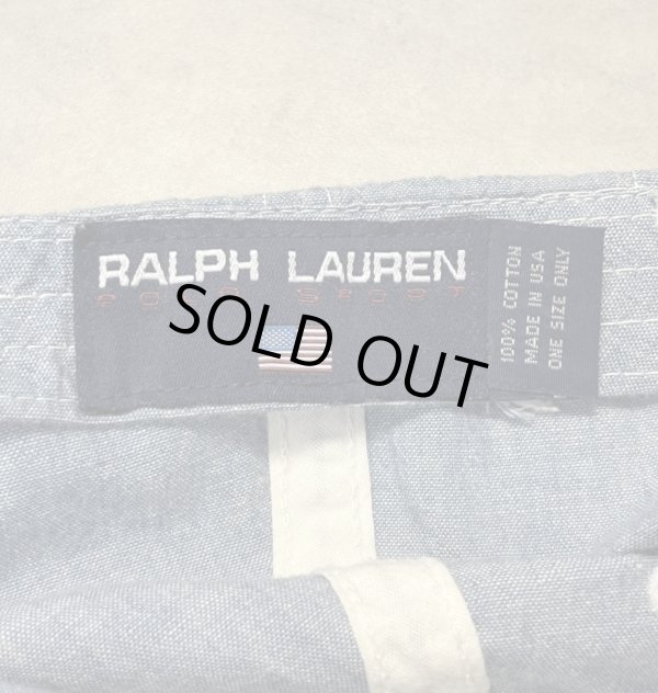 画像6: 90'S RALPH LAUREN POLO SPORT ロゴ刺繍 シャンブレー ベースボールキャップ ブルー USA製 (VINTAGE)