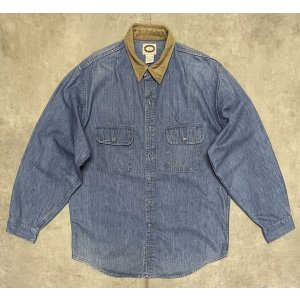 画像: 80'S BANANA REPUBLIC 初期タグ 襟コーデュロイ デニムシャツ ライトインディゴ USA製 (VINTAGE)