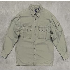 画像: 00'S GAP 旧タグ コットンピケ ファティーグシャツ カーキ (VINTAGE)