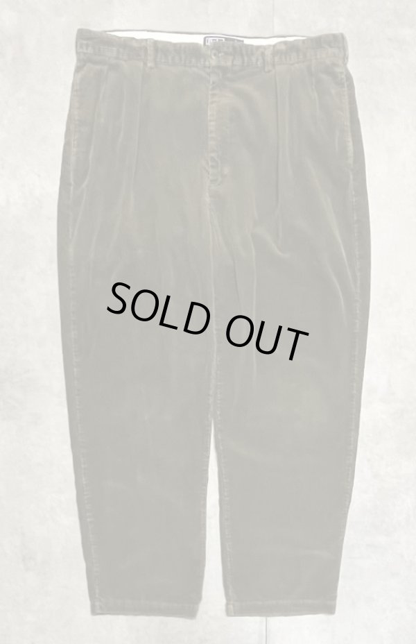 画像1: 90'S RALPH LAUREN "ANDREW PANT" ツープリーツ 太畝 コーデュロイパンツ オリーブ (VINTAGE)