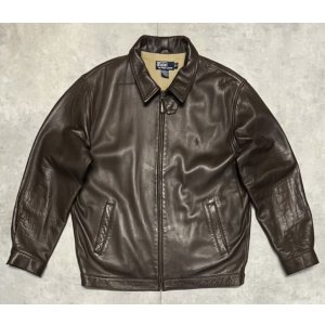 画像: 90'S RALPH LAUREN チンスト付き 裏地付き レザー ドリズラージャケット ブラウン (VINTAGE)