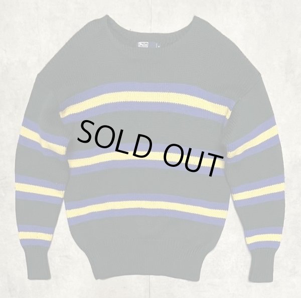 画像1: 90'S RALPH LAUREN ウール100% ローゲージ ボーダーニット ダークグリーン (VINTAGE)