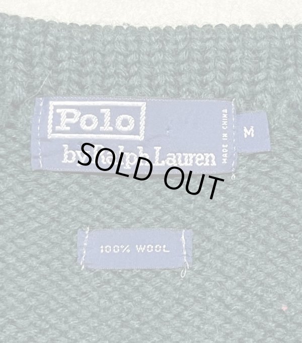 画像2: 90'S RALPH LAUREN ウール100% ローゲージ ボーダーニット ダークグリーン (VINTAGE)