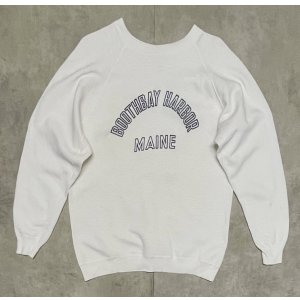 画像: 60'S UNKNOWN 染み込みプリント 脇の下ガゼット付き ラグランスリーブ スウェットシャツ ホワイト (VINTAGE)