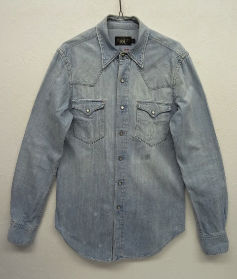 画像: RRL コンチョボタン 耳付きデニム リペア加工 ウエスタンシャツ USA製 (USED) 「L/S Shirt」 入荷しました。