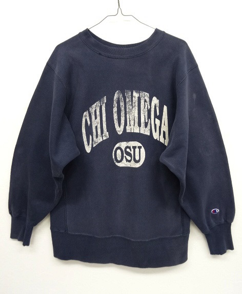 画像: 90'S CHAMPION "CHI OMEGA" 刺繍タグ リバースウィーブ NAVY USA製 (VINTAGE) 「Sweat Shirt」 入荷しました。