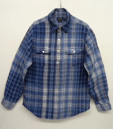 画像: RALPH LAUREN チンスト付き リネン プルオーバーシャツ INDIGOチェック (USED) 「L/S Shirt」 入荷しました。