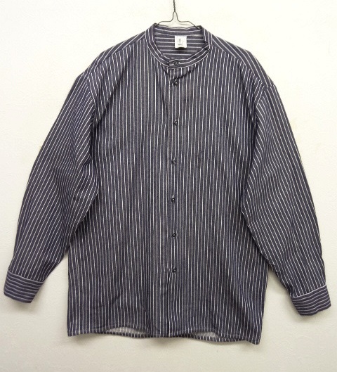 画像: ユーロヴィンテージ スタンドカラー フィッシャーマンシャツ インディゴ/ホワイト ストライプ (VINTAGE) 「L/S Shirt」 入荷しました。