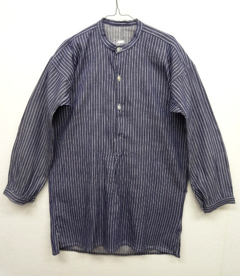 画像: ユーロヴィンテージ スタンドカラー フィッシャーマンシャツ インディゴ/ホワイト ストライプ (VINTAGE) 「L/S Shirt」 入荷しました。