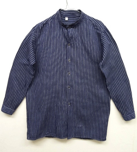 画像: ユーロヴィンテージ スタンドカラー フィッシャーマンシャツ インディゴ/ホワイト ストライプ (VINTAGE) 「L/S Shirt」 入荷しました。