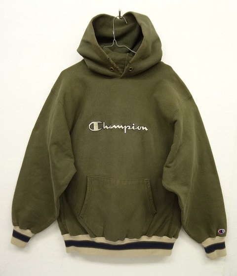 画像: 90'S CHAMPION リブライン入り 刺繍タグ リバースウィーブ パーカー カーキ USA製 (VINTAGE) 「Parka」 入荷しました。