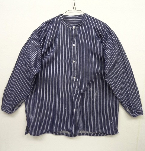 画像: ユーロヴィンテージ スタンドカラー フィッシャーマンシャツ インディゴ/ホワイト ストライプ (VINTAGE) 「L/S Shirt」 入荷しました。