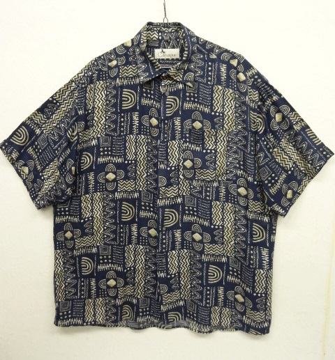 画像: CAMARGUE ビスコース 半袖シャツ NAVYベース/幾何学柄 (USED) 「S/S Shirt」 入荷しました。