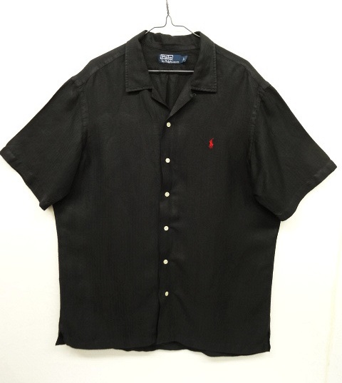 画像: 90'S RALPH LAUREN ヘリンボーン シルク/リネン 半袖 オープンカラーシャツ BLACK (VINTAGE) 「S/S Shirt」 入荷しました。