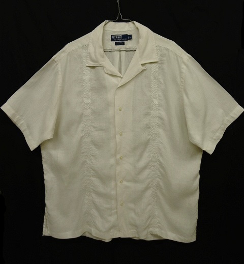 画像: 90'S RALPH LAUREN "CALDWELL" リネン 半袖 オープンカラーシャツ 刺繍入り ホワイト (VINTAGE) 「S/S Shirt」 入荷しました。