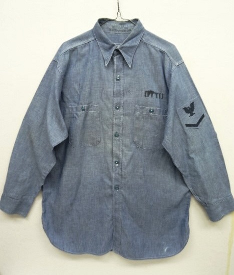 画像: 50'S アメリカ軍 US NAVY ステンシル入り マチ付き シャンブレーシャツ (VINTAGE) 「L/S Shirt」 入荷しました。