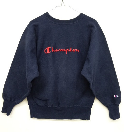 画像: 90'S CHAMPION 刺繍タグ リバースウィーブ 筆記体ロゴ刺繍 ネイビー USA製 (VINTAGE) 「Sweat Shirt」 入荷しました。