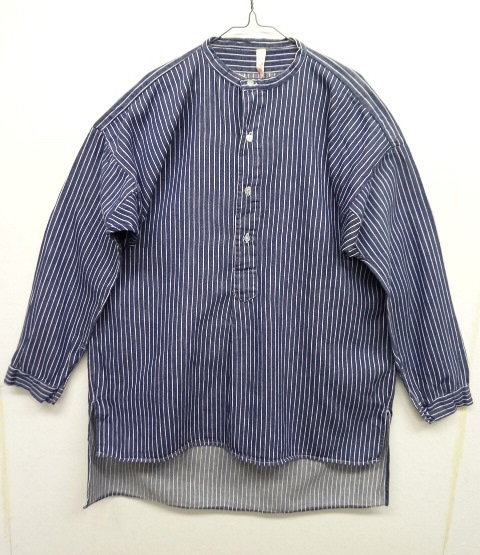 画像: ユーロヴィンテージ スタンドカラー フィッシャーマンシャツ インディゴ ストライプ (VINTAGE) 「L/S Shirt」 入荷しました。