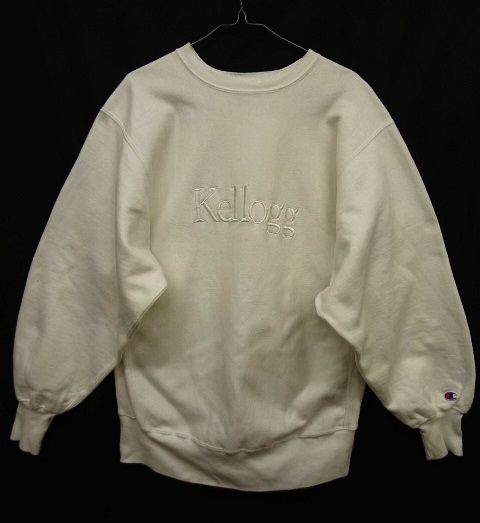 画像: 90'S CHAMPION "Kellogg" 刺繍タグ リバースウィーブ オールホワイト USA製 (VINTAGE) 「Sweat Shirt」 入荷しました。