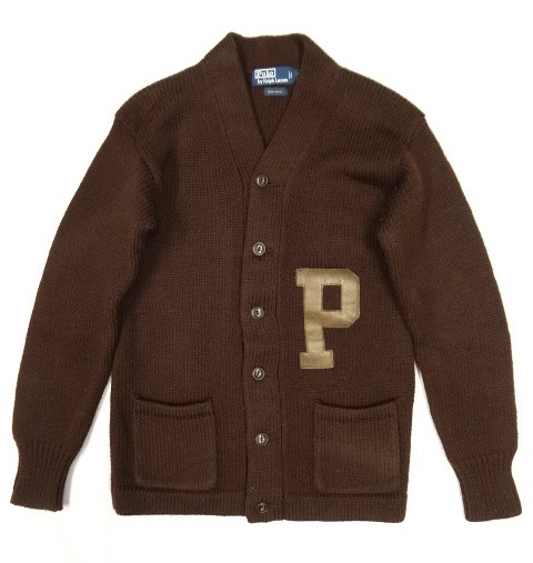 画像: RALPH LAUREN ウール Pレザー レタードカーディガン BROWN (VINTAGE) 「Knit」 入荷しました。