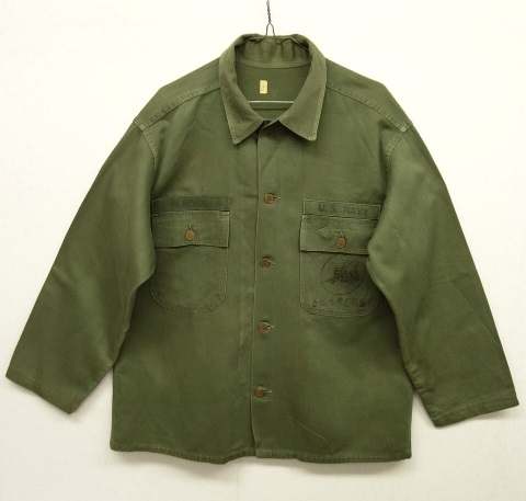 画像: 50'S アメリカ軍 US NAVY "SEA BEES" 13スターボタン コットンサテン ユーティリティシャツ (VINTAGE) 「L/S Shirt」 入荷しました。